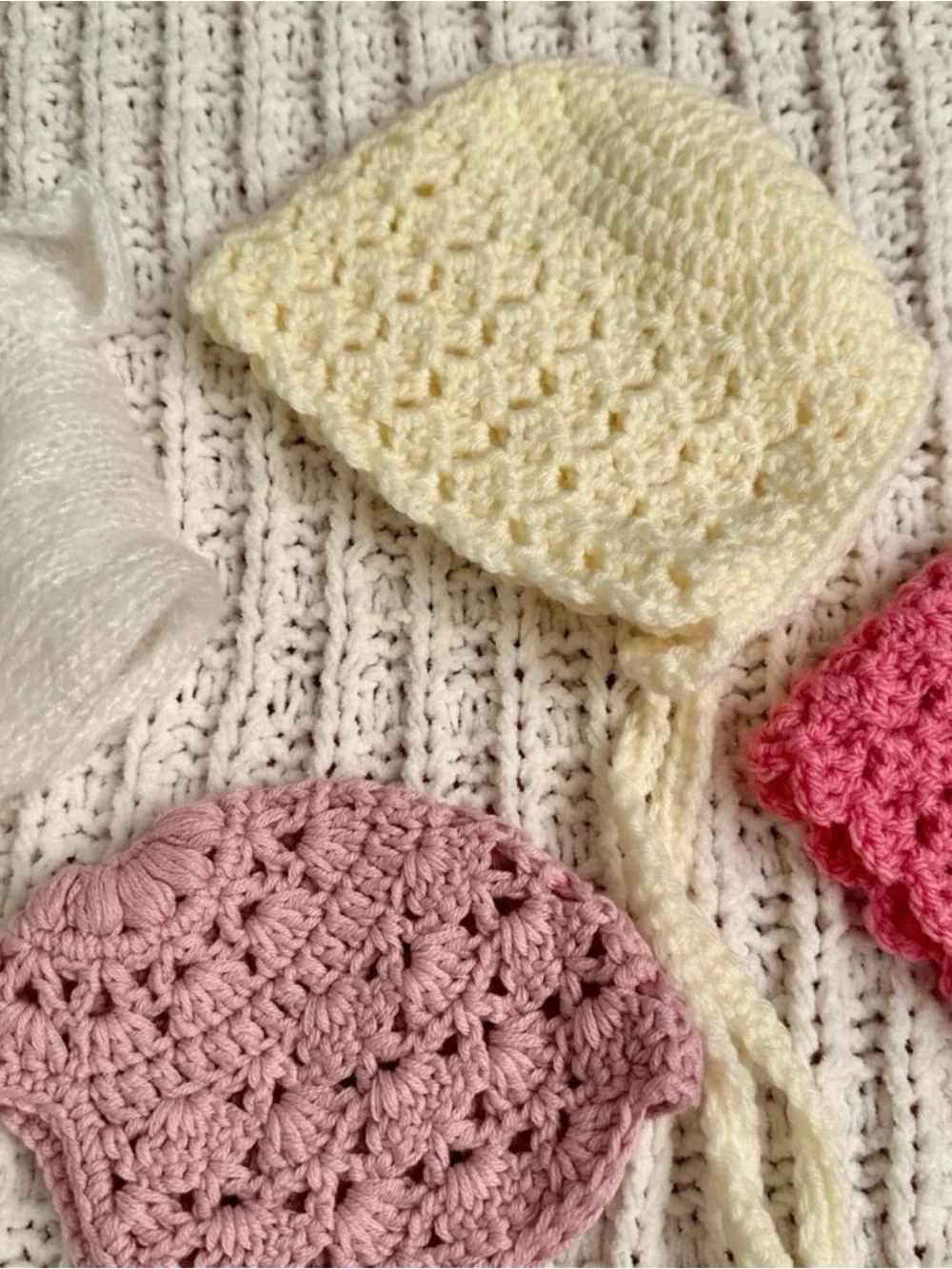 Newborn and 0-3 Months Hand Knitted Baby Bonnets Bundle Lot
